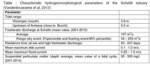 Table 1 Characteristic hydrogeomorphological parameters of the Scheldt estuary